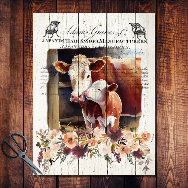 Papel De Seda Farmhouse Floral Hereford Cows (Criador carregado)