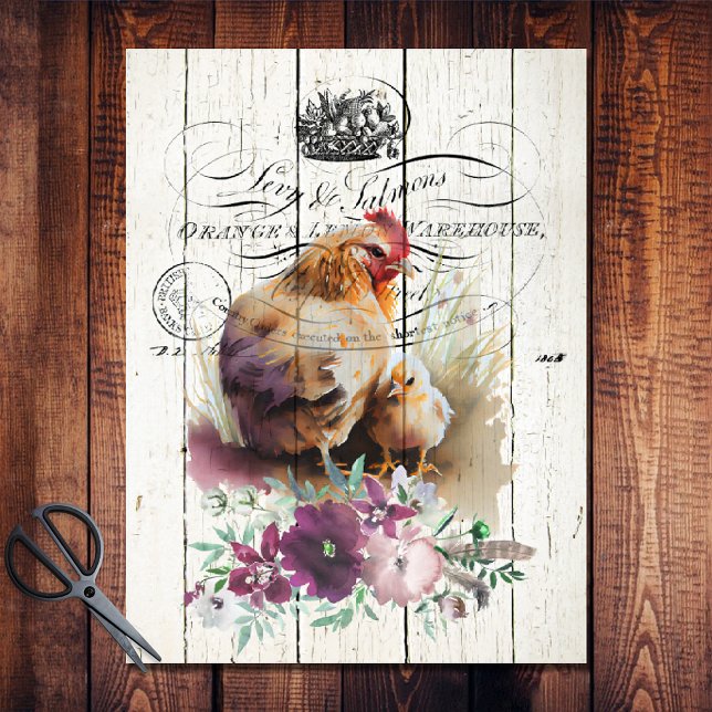 Papel De Seda Farmhouse Floral Leghorn Chickens (Criador carregado)
