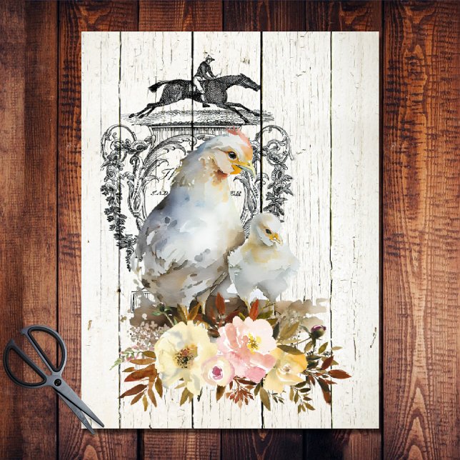 Papel De Seda Farmhouse Floral White Leghorn Chickens (Criador carregado)