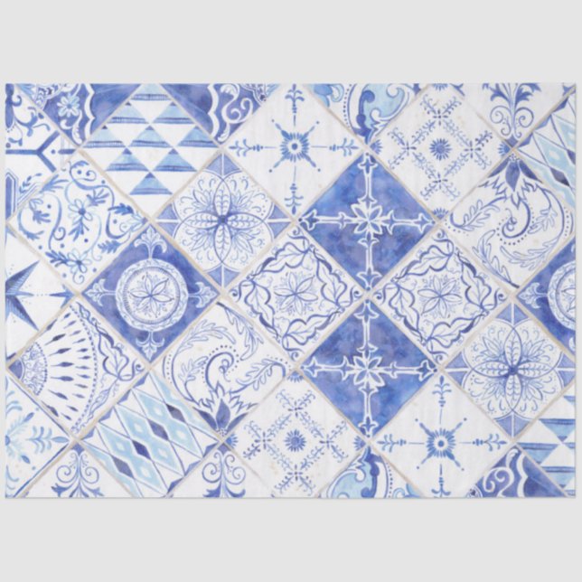 Papel De Seda Farmhouse Mudou Azulejo Azul Diamante Decoupage 2 (Frente )