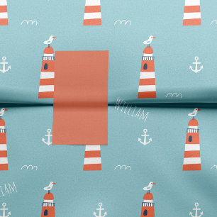 Papel De Seda Farol infantil e padrão de âncora em azul