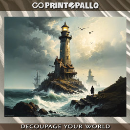 Papel De Seda Farol no mar tempestuoso com o Guardião