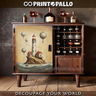 Papel De Seda Farol surreal com balões de ar em pergaminho