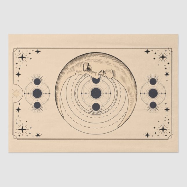 Papel De Seda Fases da lua nuvens de cartas tarot angustiadas (Frente )