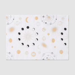 Papel De Seda Fases da lua orbitam ouro preto branco