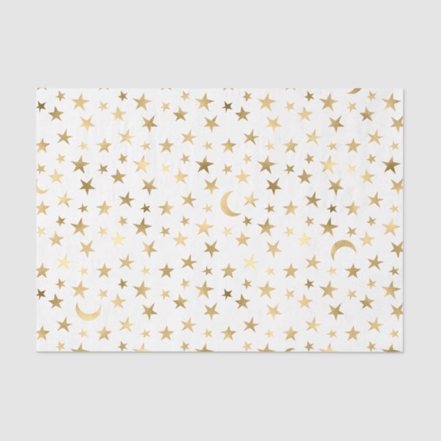 Papel De Seda Faux Foil Dourada Lua e Estrelas (Frente )
