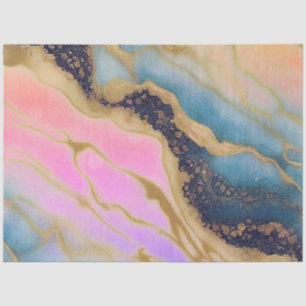 Papel De Seda Faux Marble Marinho, Aqua, rosa, Dourado