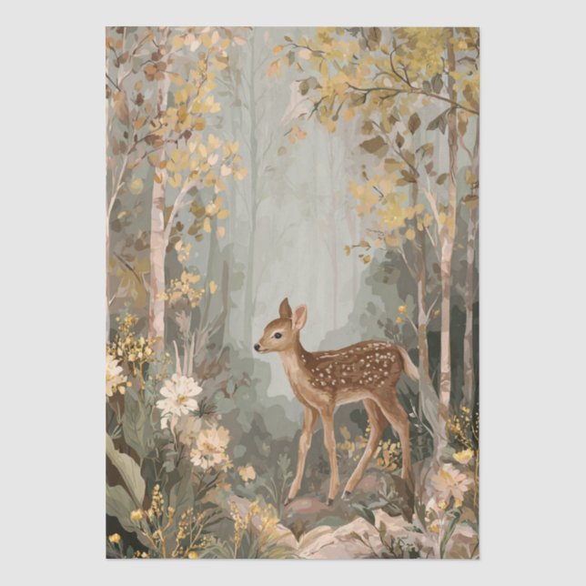 Papel De Seda Fawn & Florais da Floresta (Frente )