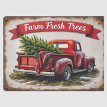 Fazenda Árvores frescas Vintage Truck Red Holiday 
