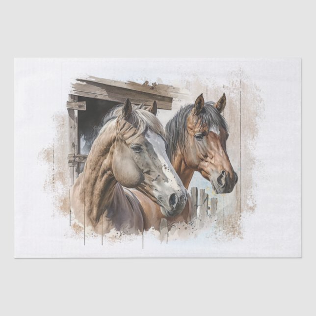 Papel De Seda Fazenda Cavalos Aquarela (Frente )