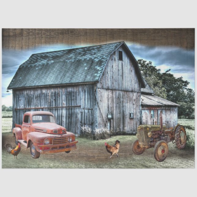 Papel De Seda Fazenda de Trator de Viagem Russo Barn (Frente )