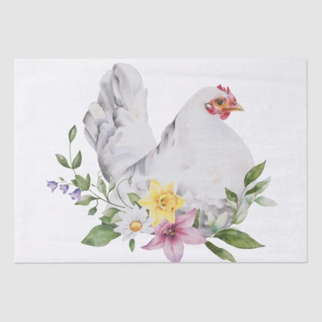 Papel De Seda Fazenda primavera Hen Floral Watercolor (Frente )