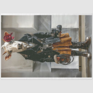 Papel De Seda Fazenda Vaca Vestida Em Decoupage