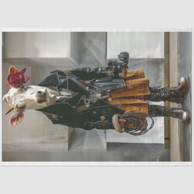 Papel De Seda Fazenda Vaca Vestida Em Decoupage (Frente )