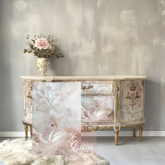 Papel De Seda Feather e Tulle, Cisne Eetéreo Romântico (Feather's and Tulle, Part 2 Diptych Set, Romantic Swan, Bird and abstract nature Art.)