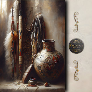 Papel De Seda Feather Headdress & Tribal Pot Decoupage