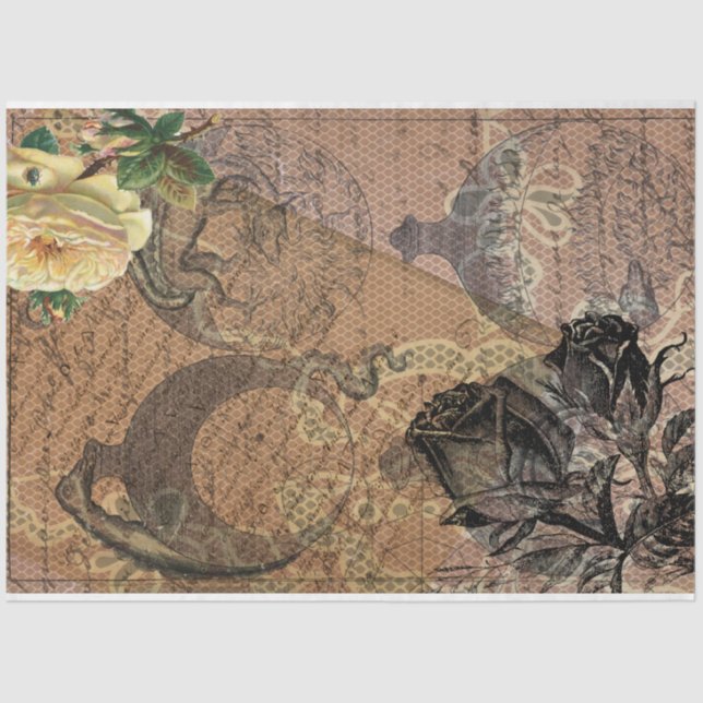 Papel De Seda Febre Vermelha Negra Negra Rosa Ephemera (Frente )