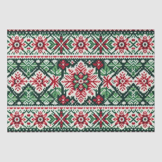 Papel De Seda Feira de Natal/Inverno vermelha e verde (Frente )