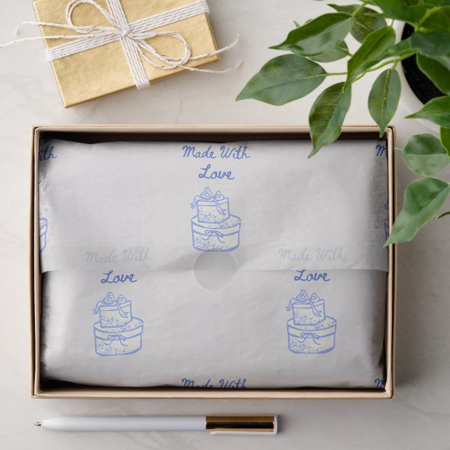 Papel De Seda Feito Com Amor | Favor de Casamento Azul e Branco (Presente)
