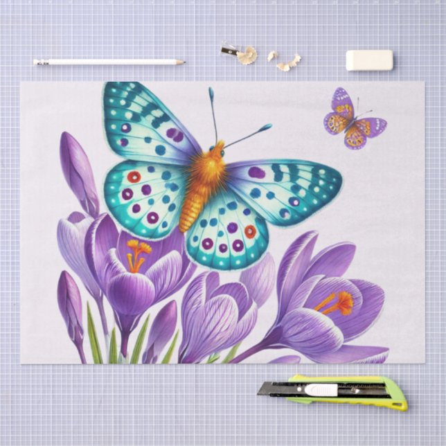 Papel De Seda Felicidade de Borboleta Entre Flores (Arte )