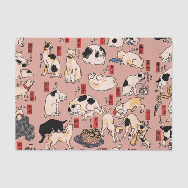 Papel De Seda felinos japoneses gatinho Ukiyo-e engraçado (Frente )