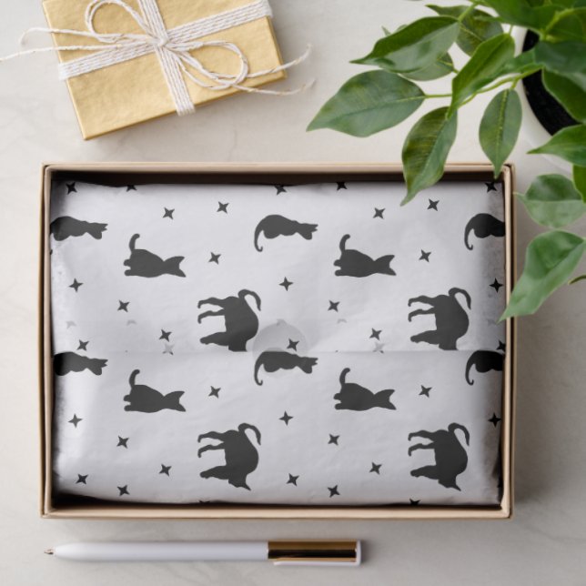 Papel De Seda Felinos negros e estrelas (Presente)