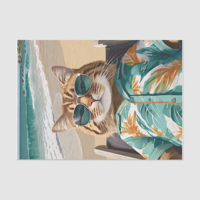 Papel De Seda Felix Kicking Back, Maine Coon na Praia (Frente )