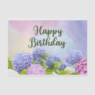 Papel De Seda Feliz Aniversário Aquarela Flores Hydrangea