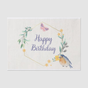 Papel De Seda Feliz Aniversário Aquarela Natureza Pássaro Bot