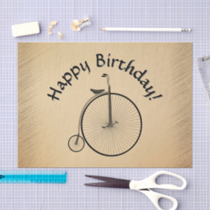 Papel De Seda Feliz Aniversário Bicicleta Antiga de Rodas Altas