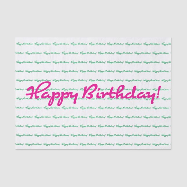 Papel De Seda Feliz aniversário! Casual verde-rosa-primavera de  (Frente )