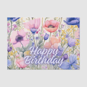 Papel De Seda Feliz Aniversário Colorida Flores De Papoila