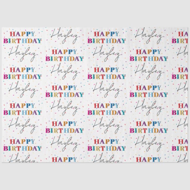 Papel De Seda Feliz Aniversário Colorido Nome Personalizado Conf (Frente )