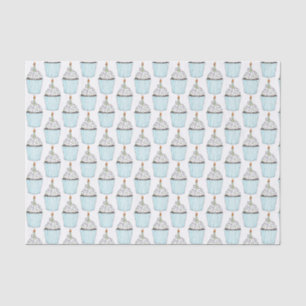 Papel De Seda Feliz aniversário Cupcake Azul Glacé aspersor