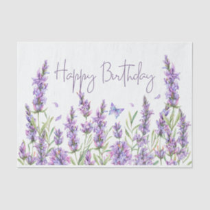 Papel De Seda Feliz Aniversário das Flores de Lavanda de Aquarel