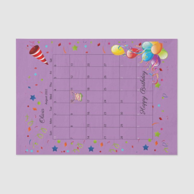 Papel De Seda Feliz Aniversário de Agosto de 2022 (Frente )