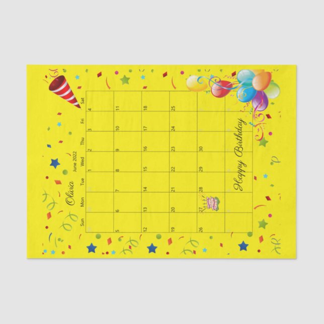 Papel De Seda Feliz Aniversário de Junho de 2022 (Frente )