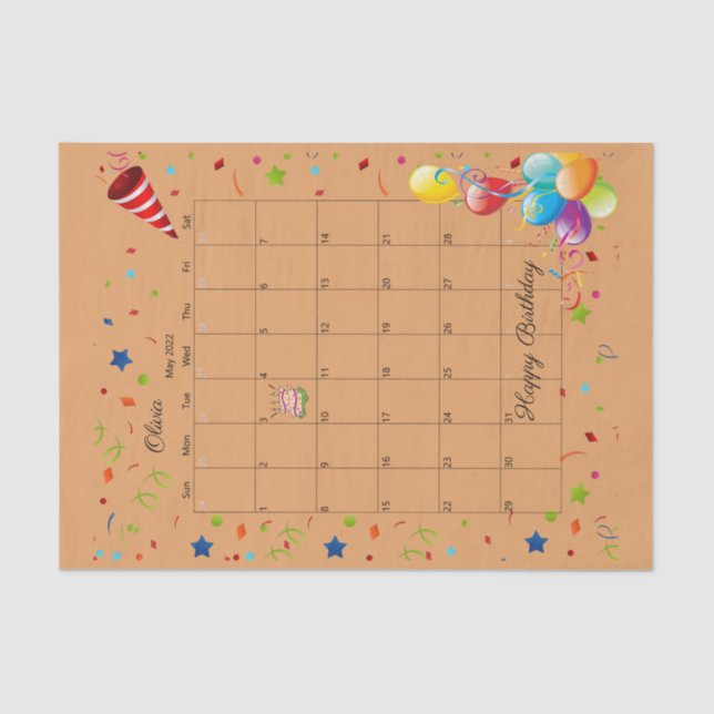 Papel De Seda Feliz Aniversário de maio de 2022 (Frente )