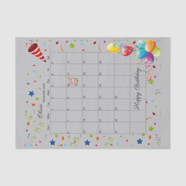 Papel De Seda Feliz Aniversário de Novembro de 2022 (Frente )