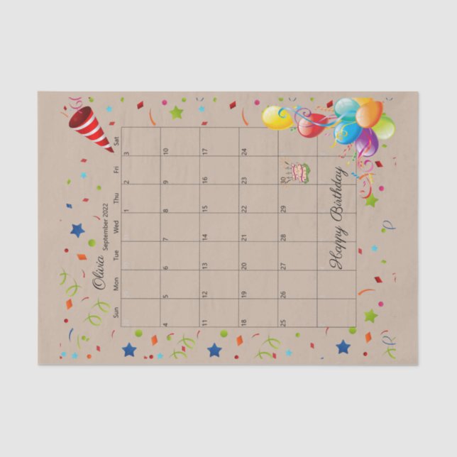 Papel De Seda Feliz Aniversário de setembro de 2022 (Frente )