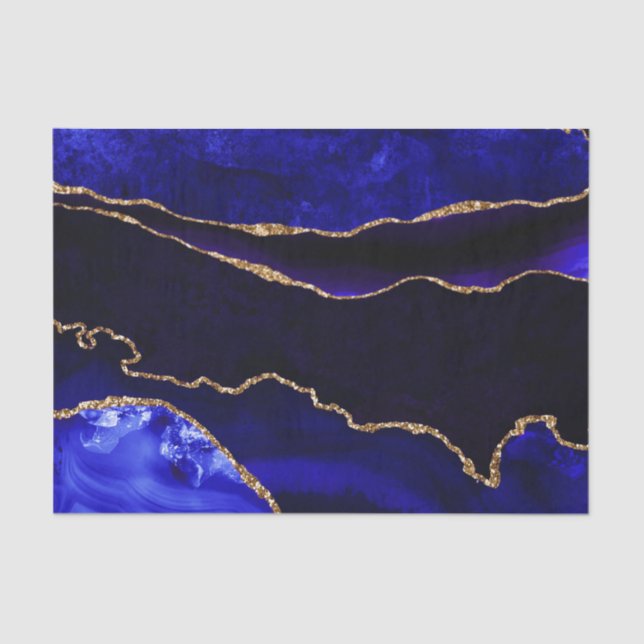 Papel De Seda Feliz Aniversário do Luxo Azul e Dourado Agitador  (Frente )