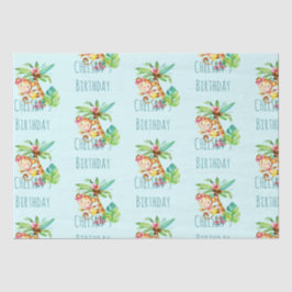 Papel De Seda Feliz Aniversário do Macaco Azul-Cinto Personaliza