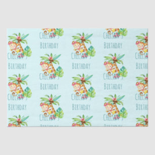 Papel De Seda Feliz Aniversário do Macaco Azul-Cinto Personaliza