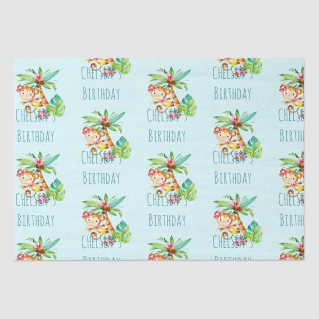 Papel De Seda Feliz Aniversário do Macaco Azul-Cinto Personaliza (Frente )