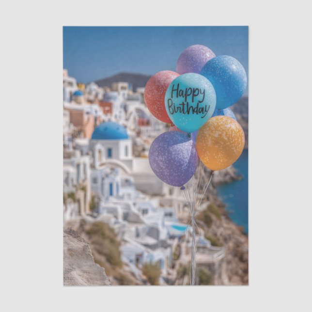 Papel De Seda Feliz aniversário dos Balões em Santorini, Grécia (Frente )