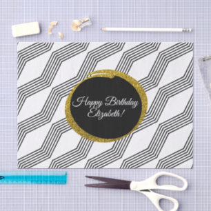 Papel De Seda Feliz Aniversário Dourado Branco brilhante