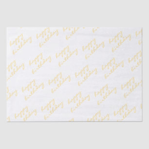 Papel De Seda Feliz aniversário, Dourado roteiro branco