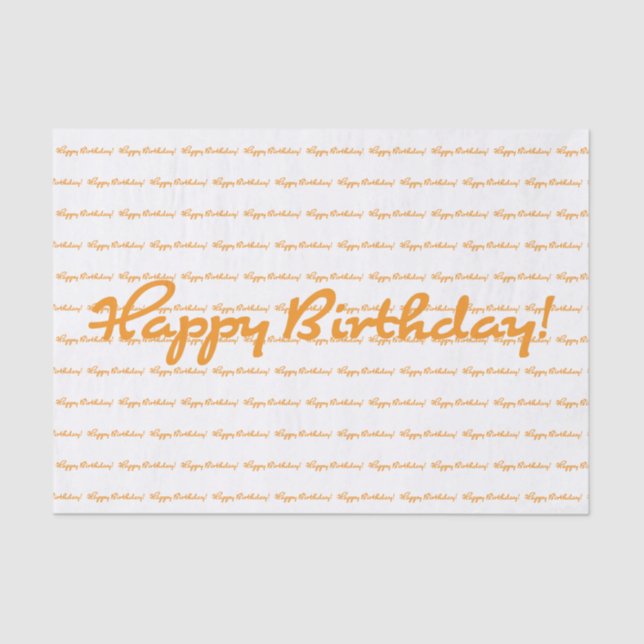 Papel De Seda Feliz aniversário! Escrito casual em cor laranja (Frente )