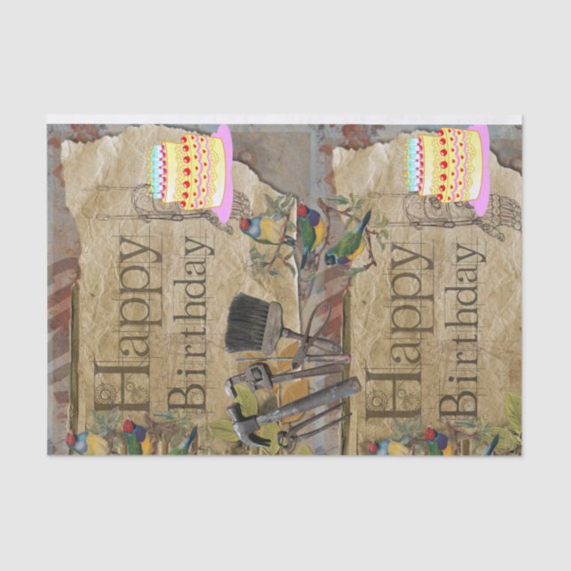 Papel De Seda Feliz Aniversário - Ferramentas de Construção de P (Frente )