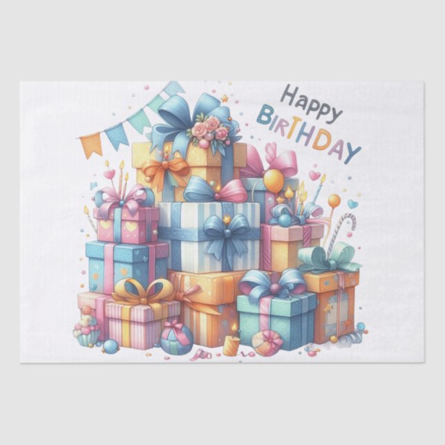 Papel De Seda Feliz Aniversário Festivo Para Todas As Idades (Frente )